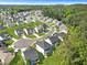 Wide aerial shot of a neighborhood with modern houses, winding streets, and plenty of green trees at 411 Riverclub Rd, Acworth, GA 30101