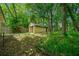 Backyard features a shed and mature trees on a sunny day at 957 Harwell Nw St, Atlanta, GA 30314