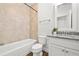 Cozy bathroom featuring a bathtub, shower, granite countertop, and tiled backsplash at 1112 Cordia Nw Ave, Atlanta, GA 30318