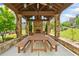 Interior view of the outdoor gazebo showcasing seating area, fireplace, and stone pillars at 1112 Cordia Nw Ave, Atlanta, GA 30318