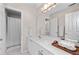 Bright bathroom featuring a white vanity, a large mirror, and a shower with a patterned curtain at 2735 Princeton Trce, Cumming, GA 30041