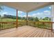 Lovely covered back deck with wooden railings and a view of the lush surrounding landscape and neighborhood at 2646 Neighborhood S Walk, Villa Rica, GA 30180