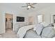 Relaxing bedroom featuring a TV, walk-in closet, and connected bathroom with double doors at 3313 Bartee Walk, Suwanee, GA 30024