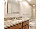 Bathroom featuring granite countertop vanity, modern fixtures, and a glass-enclosed shower at 275 13Th Ne St # 605, Atlanta, GA 30309