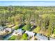 An aerial view of the neighborhood showing mature trees and lush green lawns with the city skyline in the background at 1468 North Amanda Cir, Atlanta, GA 30329