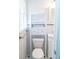 Small bathroom featuring a white vanity, toilet, and blue accents at 1468 North Amanda Cir, Atlanta, GA 30329