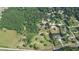 Aerial view of the property boundaries featuring a home, mature trees, and large grassy field in a rural setting at 2100 Highway 138 E E, Stockbridge, GA 30281