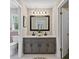 Well-lit bathroom featuring double sinks, neutral colors, and modern fixtures at 4615 Gresham Rd, Douglasville, GA 30134