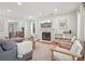 Bright and spacious living room featuring recessed lighting, fireplace, grey sofa, hardwood floors, and neutral tones at 120 Park Bridge Ln, Roswell, GA 30075
