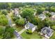 Aerial view of a home nestled in a lush, green neighborhood with mature trees and well-maintained lawns at 6790 Wolford Ct, Johns Creek, GA 30097