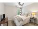 Cozy bedroom featuring a bed, lamp, throw blanket, and a TV at 305 Jasmine Ct, Woodstock, GA 30189