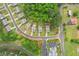 Aerial showing a neighborhood with landscaped lawns and tree-lined streets near local businesses at 306 Lark Ln, Canton, GA 30115