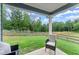 Covered patio view with outdoor seating overlooking the grassy yard and wooden fence at 99 Oxford Ln, Kingston, GA 30145