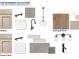 Riverside Collection design board featuring kitchen and owner's bath material options to help buyers select their finishes at 452 Maypop Lane, Woodstock, GA 30188