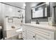 Beautiful bathroom with white tile in the shower and white vanity at 82 Twiggs Cor, Peachtree City, GA 30269