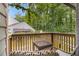 A view from the wooden patio with wicker seating, overlooking the wooded backyard at 82 Twiggs Cor, Peachtree City, GA 30269