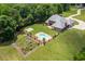 Aerial view of a beautiful fenced backyard with a pool, garden, and patio space at 3030 Berry Rd, Loganville, GA 30052