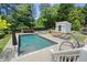 Relaxing backyard retreat featuring a pristine pool, jacuzzi, lounge chairs, and a stylish pool house at 4495 Westgate Dr, Cumming, GA 30040