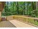 Wooden back deck featuring wooden railing and wooded views at 641 Charing Cross Dr, Marietta, GA 30066