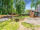 Spacious backyard featuring a fire pit, patio area, and lush green lawn at 2723 Horseshoe Creek Sw Dr, Marietta, GA 30064