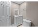 Well-lit half bathroom with white vanity and modern fixtures at 3422 Hopi Pt, Lawrenceville, GA 30044