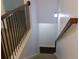 Carpeted staircase with dark wood railing leads to the upper level of the house at 2249 Knoxhill Se Vw, Smyrna, GA 30082