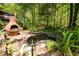 Landscaped backyard with a pond, planted containers, and fountain at 515 Rosedown Way, Lawrenceville, GA 30043