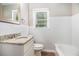 Bathroom featuring tiled walls, granite vanity, and a window with natural light at 3456 Maryvale Dr, Decatur, GA 30032