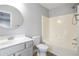 Bathroom featuring a vanity, toilet, and shower/tub combo with gray paint at 2928 George Busbee Pkwy, Kennesaw, GA 30144