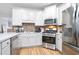 Bright kitchen features white cabinets, stainless appliances, ample counter space, and a modern aesthetic at 2928 George Busbee Pkwy, Kennesaw, GA 30144
