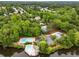 Aerial view of a community pool and tennis courts next to a tranquil lake surrounded by lush trees at 4052 Loch Highland Ne Pass, Roswell, GA 30075