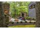Backyard oasis featuring stone outdoor fireplace, lush greenery and privacy at 4052 Loch Highland Ne Pass, Roswell, GA 30075