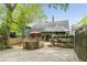 Private backyard with a wooden deck, red umbrella, and brick-paved area, perfect for relaxing and entertaining guests at 541 Greenwood Ne Ave, Atlanta, GA 30308