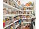 Well-organized walk-in pantry featuring white shelving and wire baskets for ample storage at 104 Meadow View Trl, Canton, GA 30115