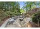 Backyard patio with comfortable seating surrounded by lush landscaping, perfect for outdoor relaxation and gatherings at 3298 Robinson Oaks Ne Way, Marietta, GA 30062