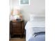 Bedroom detail showing wood nightstand with table lamp and decor at 4856 Allatoona Gtwy # 8, Acworth, GA 30101
