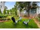 Well-manicured backyard with artificial turf and three chairs for outdoor relaxation at 318 5Th Ne St, Atlanta, GA 30308