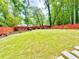 Large backyard with lush green lawn, privacy fence and landscape at 8399 Lake Dr, Snellville, GA 30039