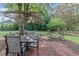 The backyard is ideal for entertaining, featuring a brick patio, fire pit, and charming landscaping with plenty of seating at 6355 Stallion Dr, Cumming, GA 30040
