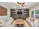 Comfortable living room with built-in cabinets, a fireplace, and natural light at 6720 Wolford Ct, Johns Creek, GA 30097