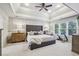 Comfortable main bedroom boasts a tray ceiling, large windows and plenty of natural light at 6720 Wolford Ct, Johns Creek, GA 30097