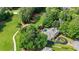 Aerial view showcases the home's private pool, golf course access, and circular driveway at 5045 Harrington Rd, Johns Creek, GA 30022