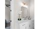 This bathroom boasts a modern vanity, gold fixtures, and ample lighting for a clean, sophisticated look at 515 Godfrey Dr, Cumming, GA 30040