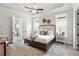 This spacious bedroom features a tray ceiling, large windows, and elegant decor that creates a cozy retreat at 515 Godfrey Dr, Cumming, GA 30040