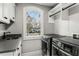 Well-equipped laundry room features front-load washer/dryer and white cabinets at 1271 Fenway Cir, Decatur, GA 30030