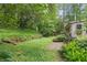 Lush backyard features mature landscaping, a small brick patio, and plenty of shade at 491 Hemlock Sw Dr, Marietta, GA 30064