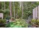 Private backyard featuring artificial turf, mature trees, and landscaping offering a serene outdoor space at 3992 Camden Way, Alpharetta, GA 30005