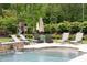 A refreshing pool area with lounge chairs, lush greenery, and an outdoor playhouse for Gathering enjoyment at 604 Trinity Church Rd, Canton, GA 30115
