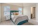 Cozy bedroom with a queen-size bed, two windows, and an adjacent bathroom, offering comfortable living space at 113 Osier Dr, Mcdonough, GA 30252