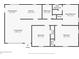 Layout of the house with three bedrooms, one bathroom, living room, kitchen, and dining area at 844 Oak Nw St, Atlanta, GA 30318